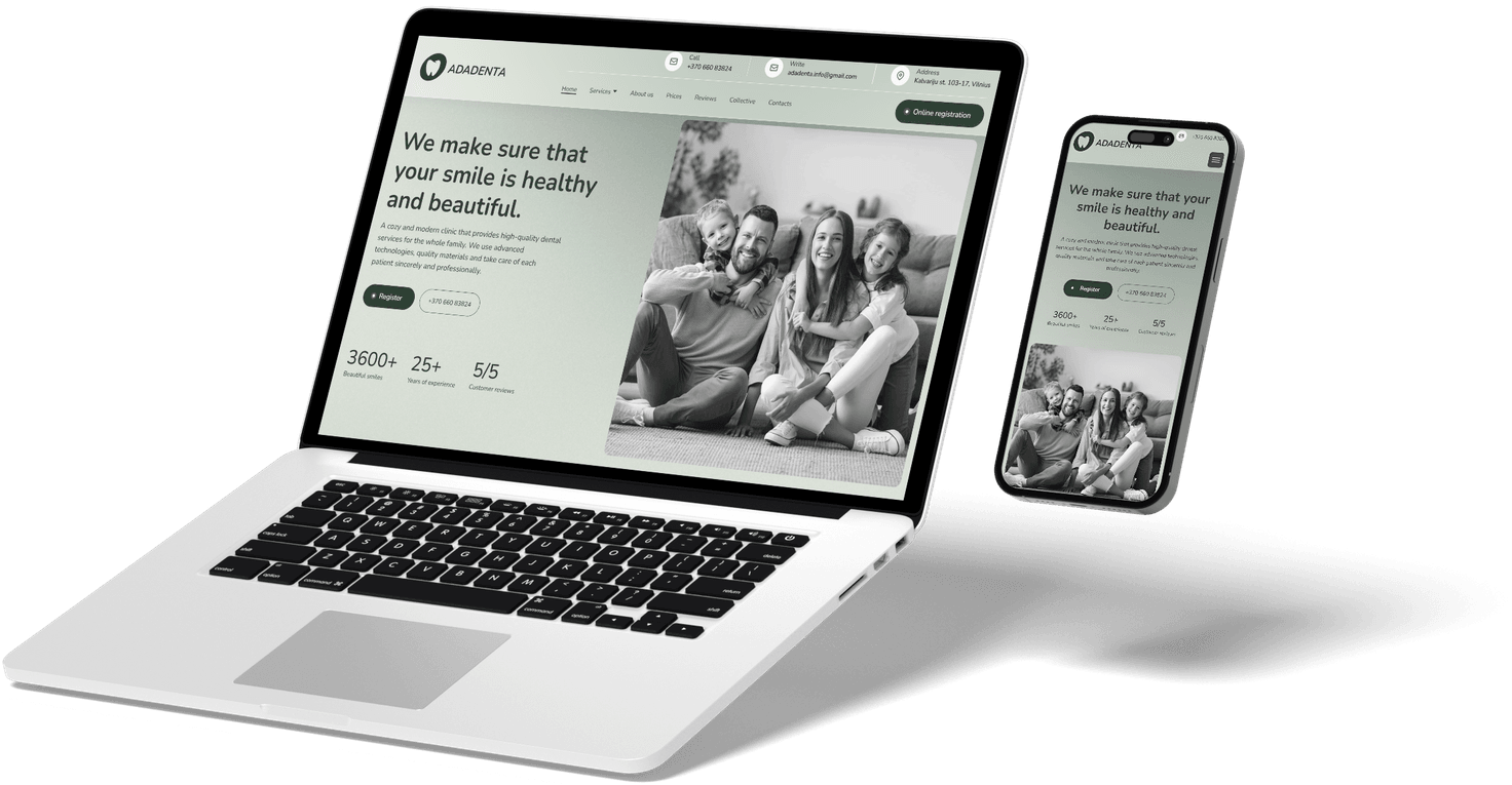 laptop and iphone showing a dentist site