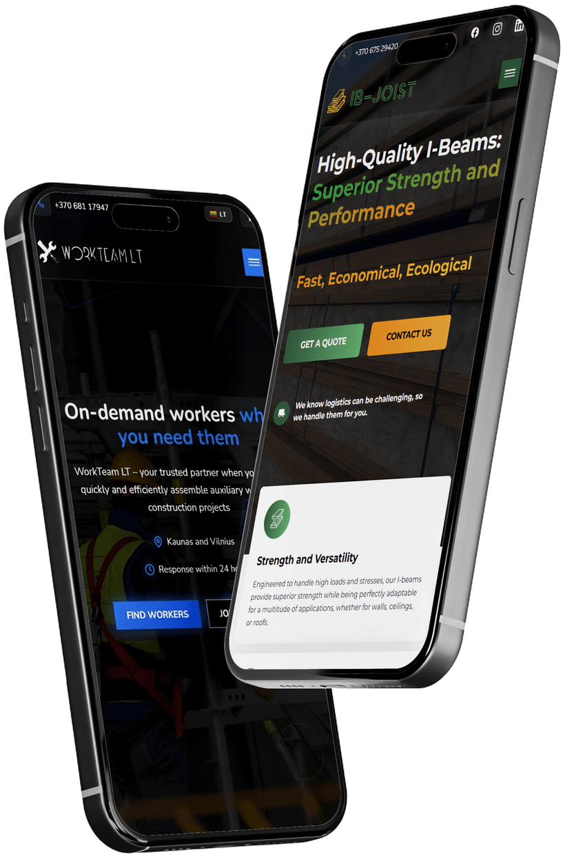 Website mockup displayed on two mobile phones