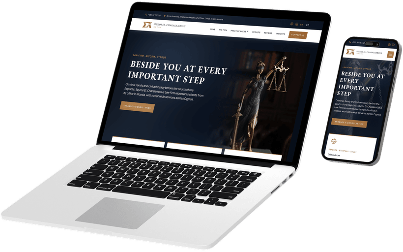 Spyros El. Charalambous Law Firm bilingual website mockup